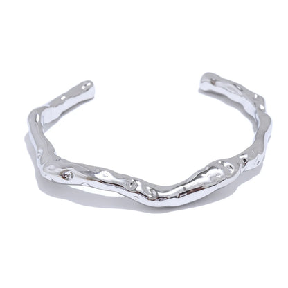 Minimalist hammered open cuff wrist bracelet - product image