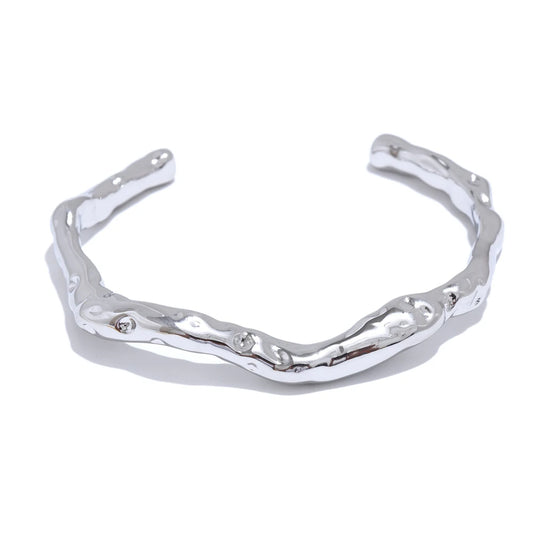 Minimalist hammered open cuff wrist bracelet - product image