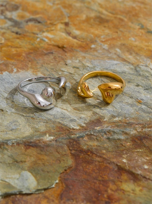 Minimalist heart adjustable open metal ring - product image