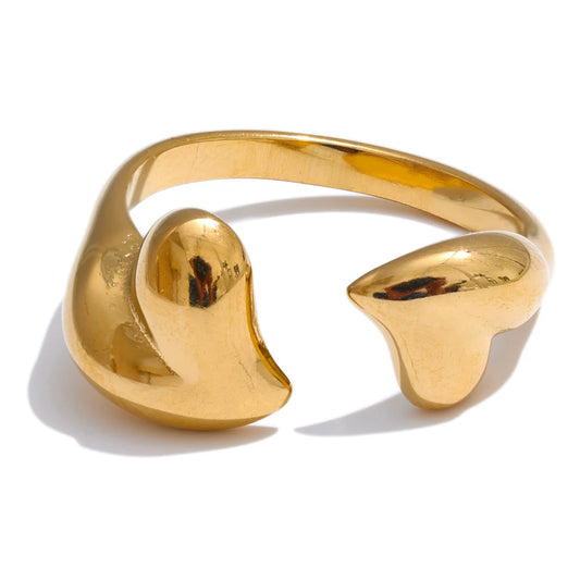 Minimalist heart adjustable open metal ring - product image