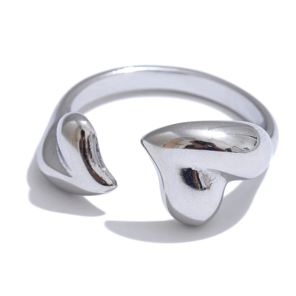 Minimalist heart adjustable open metal ring - product image