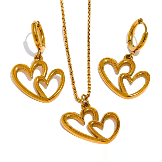 Minimalist heart hollow drop hoop necklace earrings set - product image