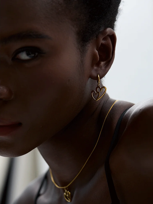 Minimalist heart hollow drop hoop necklace earrings set - product image