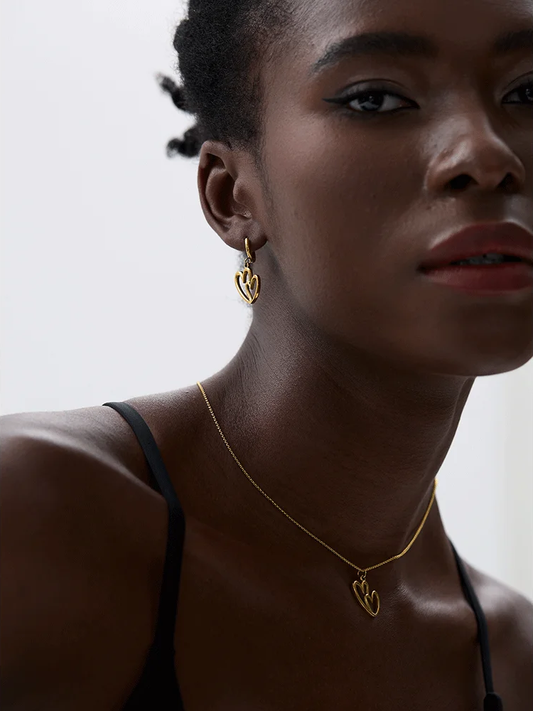 Minimalist heart hollow drop hoop necklace earrings set - product image