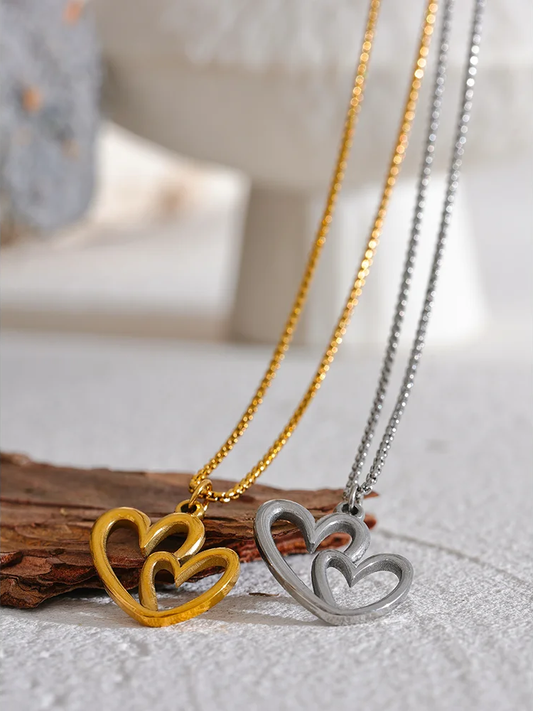 Minimalist heart hollow drop hoop necklace earrings set - product image