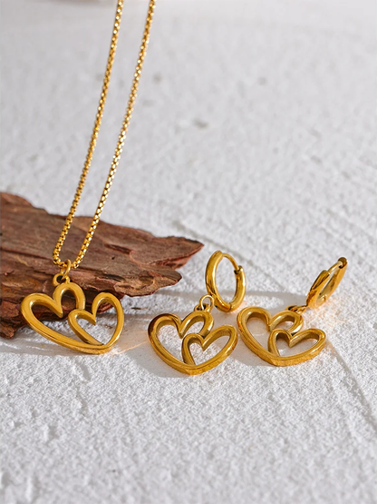 Minimalist heart hollow drop hoop necklace earrings set - product image