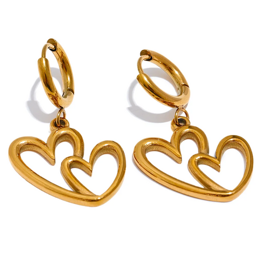 Minimalist heart hollow drop hoop necklace earrings set - product image