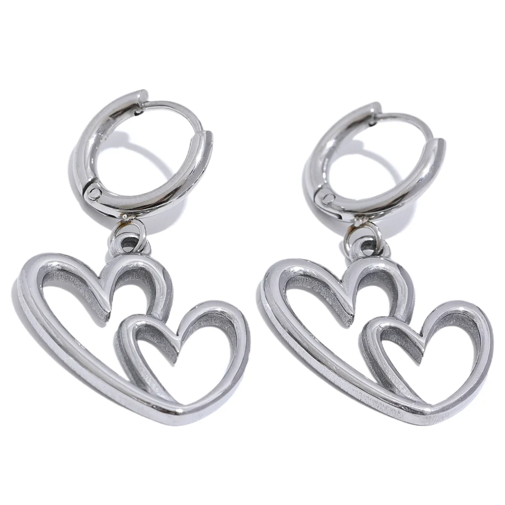 Minimalist heart hollow drop hoop necklace earrings set - product image