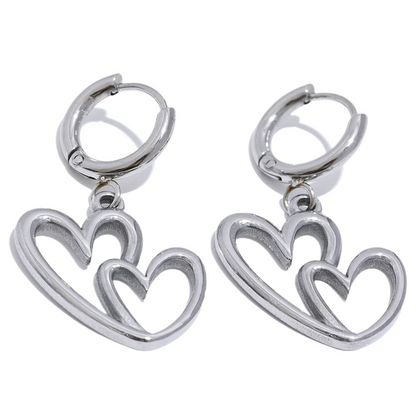Minimalist heart hollow drop hoop necklace earrings set - product image