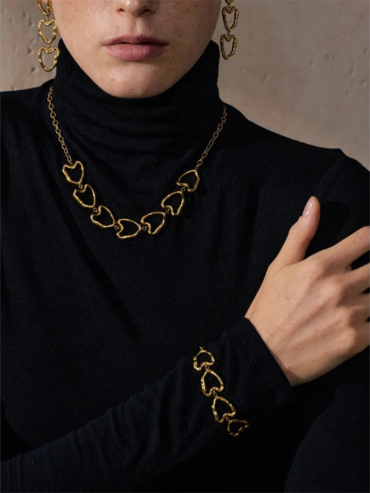 Minimalist heart hollow necklace bracelet earrings set - product image