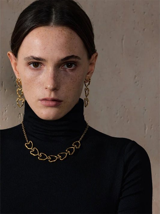 Minimalist heart hollow necklace bracelet earrings set - product image