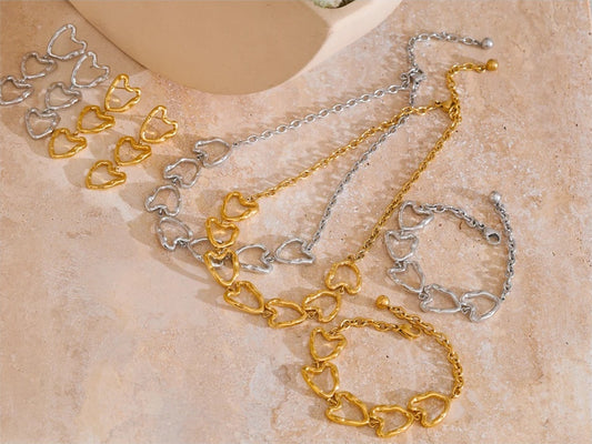 Minimalist heart hollow necklace bracelet earrings set - product image