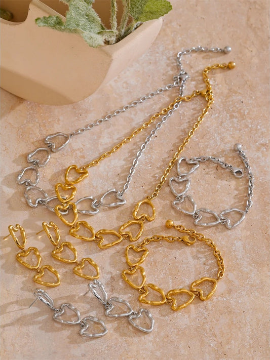 Minimalist heart hollow necklace bracelet earrings set - product image