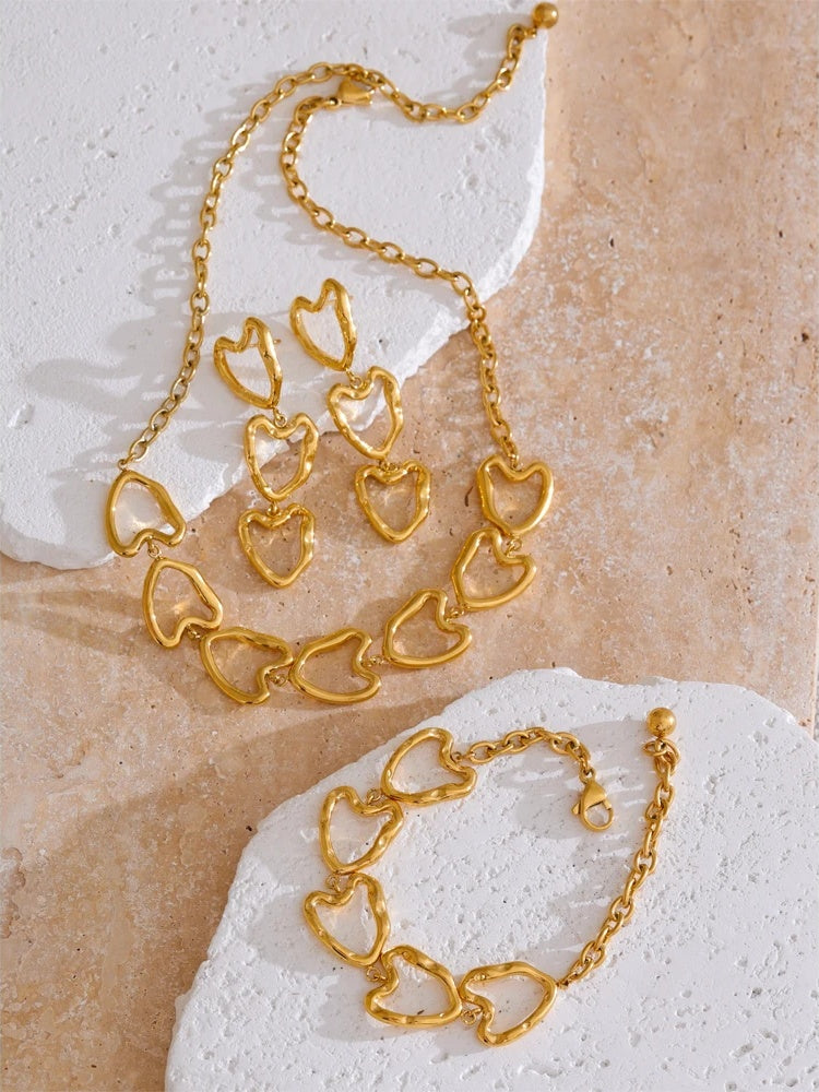 Minimalist heart hollow necklace bracelet earrings set - product image