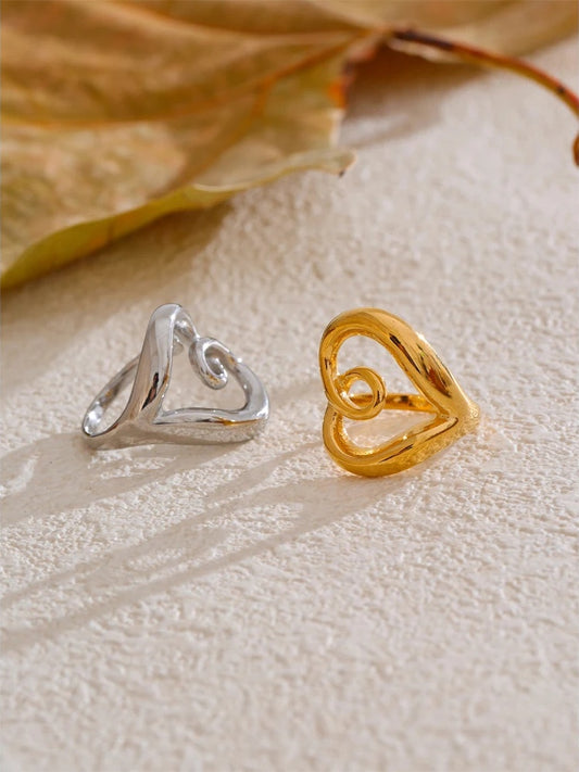 Minimalist heart love hollow adjustable ring - product image
