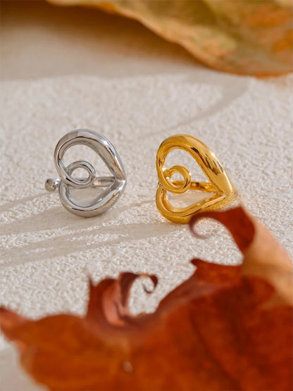 Minimalist heart love hollow adjustable ring - product image