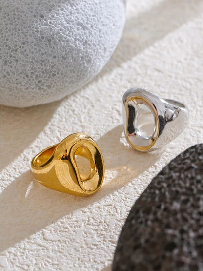 Minimalist hollow gold platinum color smooth fashion ring - product image