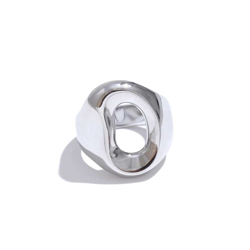 Minimalist hollow gold platinum color smooth fashion ring - product image