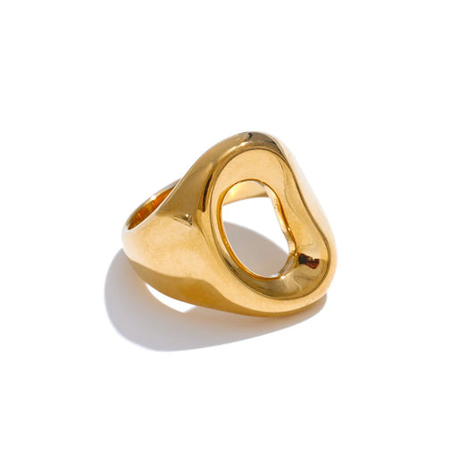 Minimalist hollow gold platinum color smooth fashion ring - product image