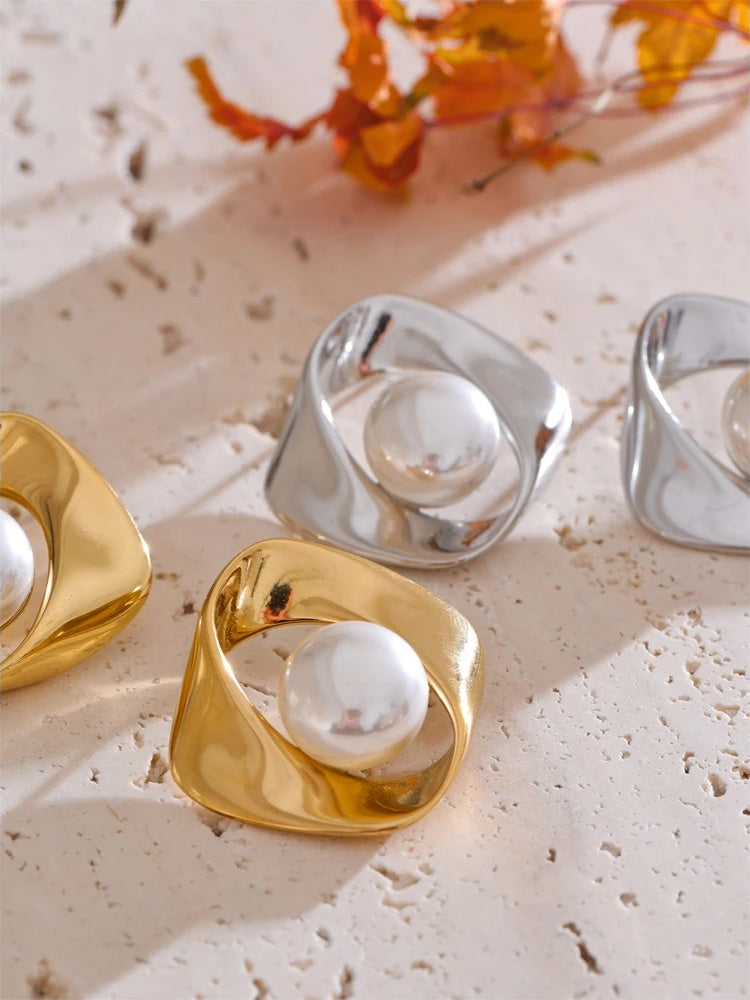Minimalist irregular imitation pearl stud earrings - product image