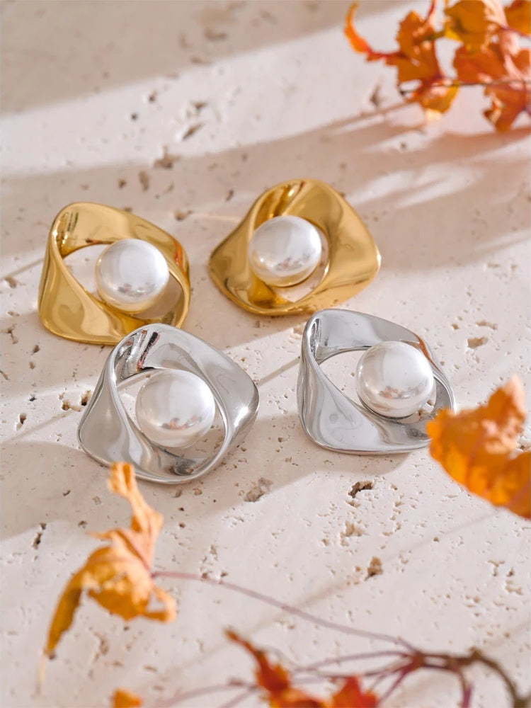 Minimalist irregular imitation pearl stud earrings - product image