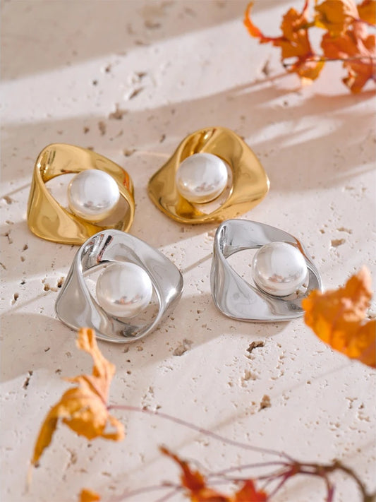 Minimalist irregular imitation pearl stud earrings - product image