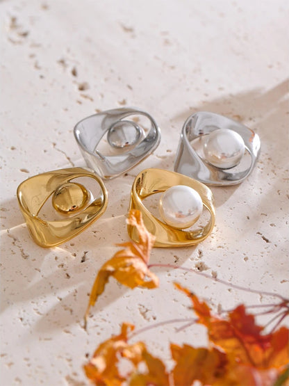 Minimalist irregular imitation pearl stud earrings - product image