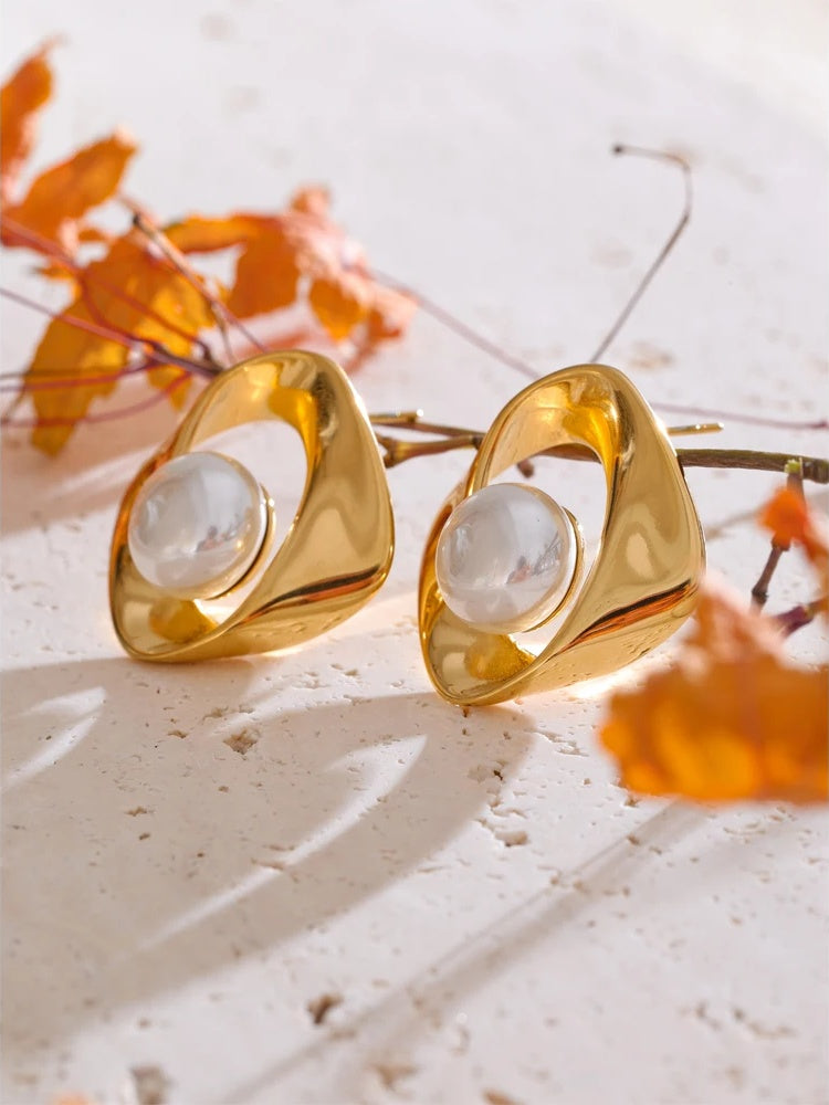 Minimalist irregular imitation pearl stud earrings - product image