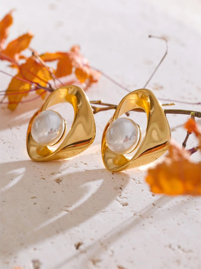 Minimalist irregular imitation pearl stud earrings - product image