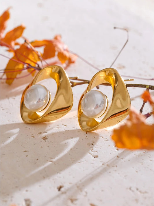 Minimalist irregular imitation pearl stud earrings - product image