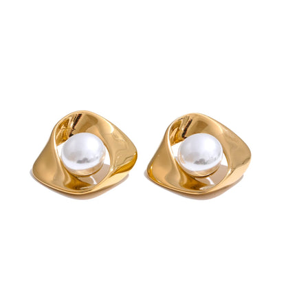 Minimalist irregular imitation pearl stud earrings - product image