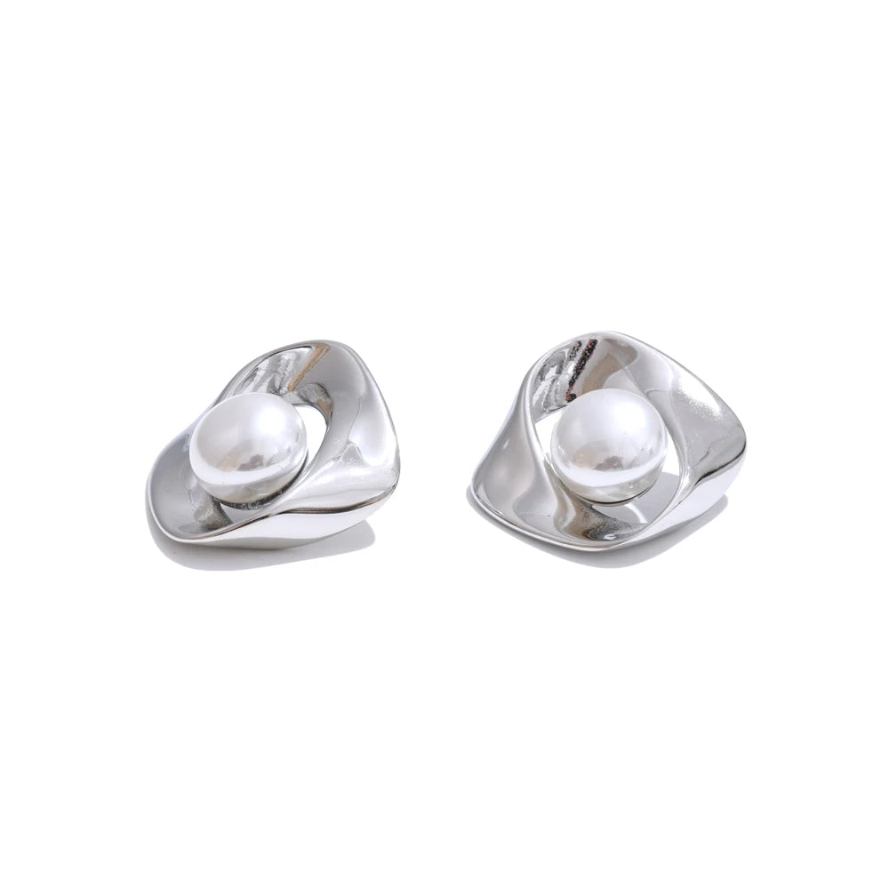 Minimalist irregular imitation pearl stud earrings - product image