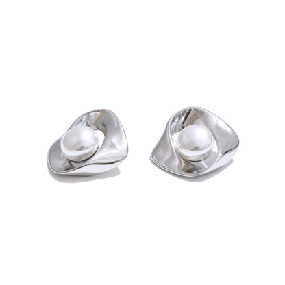 Minimalist irregular imitation pearl stud earrings - product image