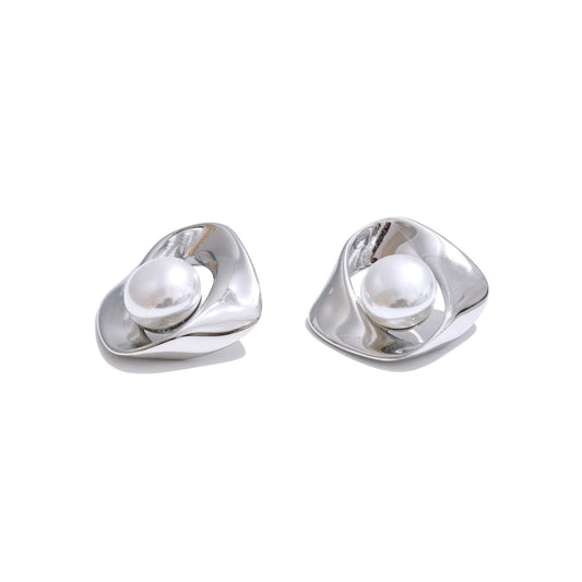 Minimalist irregular imitation pearl stud earrings - product image