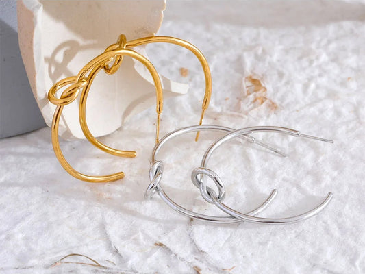 Minimalist knot huggie hoop earrings women - product image