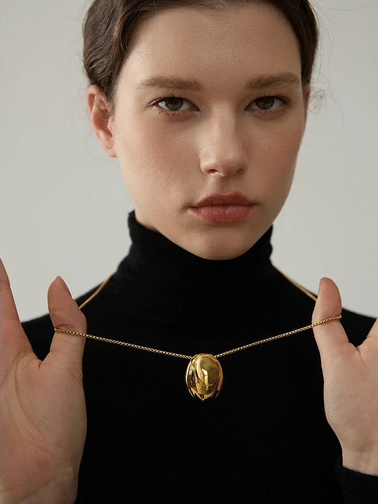 Minimalist long oval pendant unisex necklace - product image