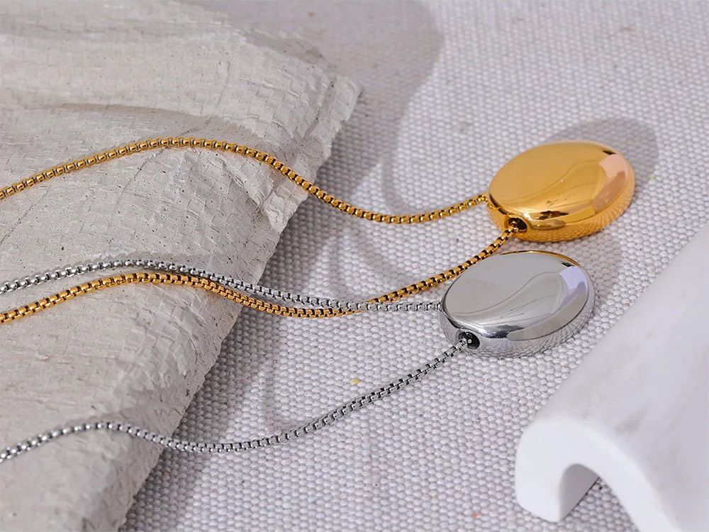 Minimalist long oval pendant unisex necklace - product image