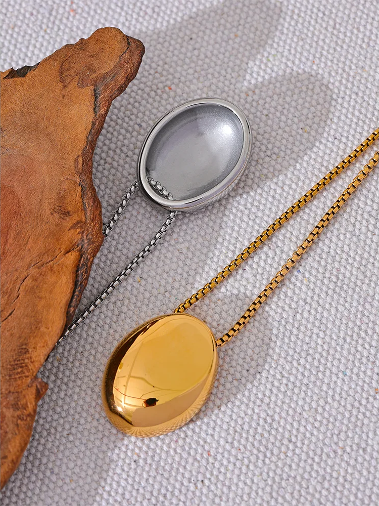 Minimalist long oval pendant unisex necklace - product image