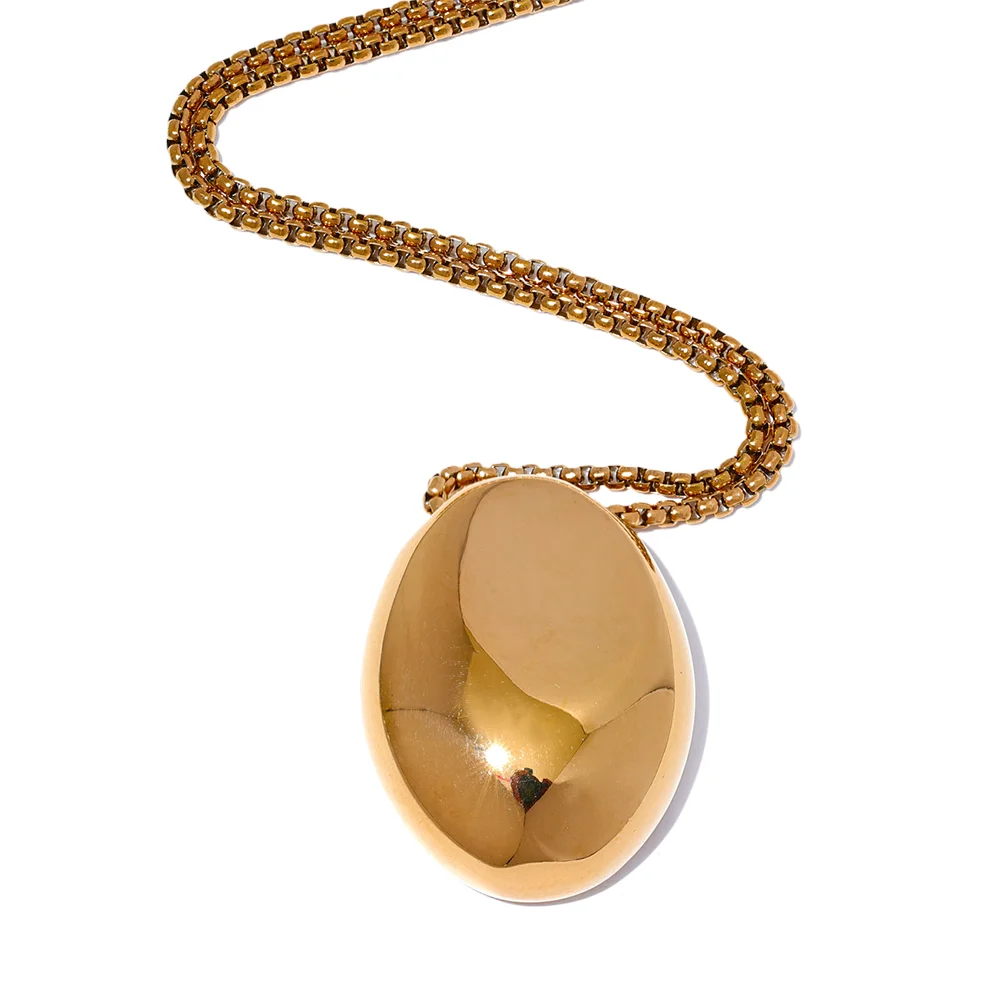 Minimalist long oval pendant unisex necklace - product image