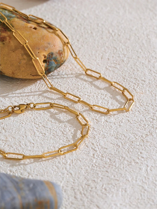 Minimalist metal chain necklace bracelet jewelry set - product image