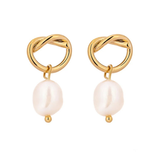 Minimalist natural pearls dangle drop earrings - product image