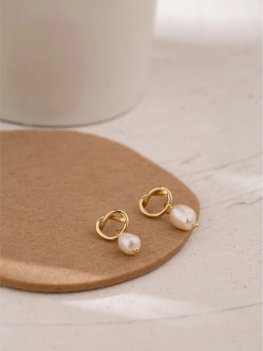 Minimalist natural pearls dangle drop earrings - product image