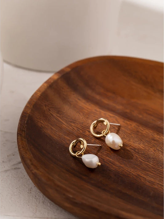 Minimalist natural pearls dangle drop earrings - product image