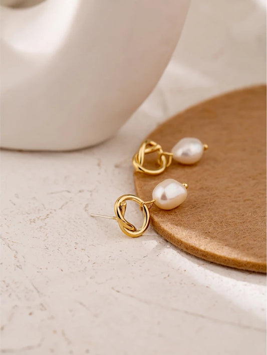 Minimalist natural pearls dangle drop earrings - product image