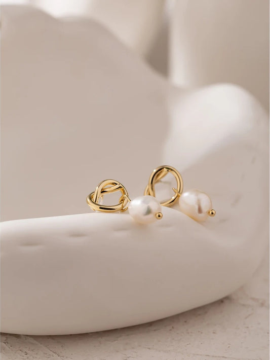Minimalist natural pearls dangle drop earrings - product image