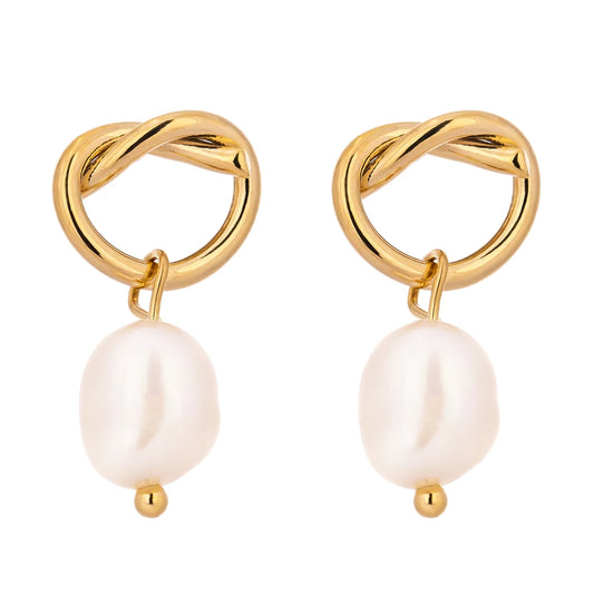 Minimalist natural pearls dangle drop earrings - product image