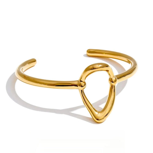 Minimalist oval hollow cuff bangle bracelet - product image