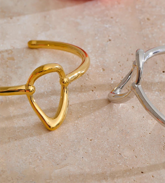 Minimalist oval hollow cuff bangle bracelet - product image