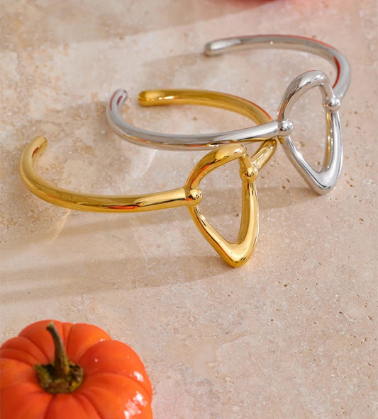 Minimalist oval hollow cuff bangle bracelet - product image