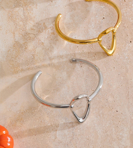 Minimalist oval hollow cuff bangle bracelet - product image
